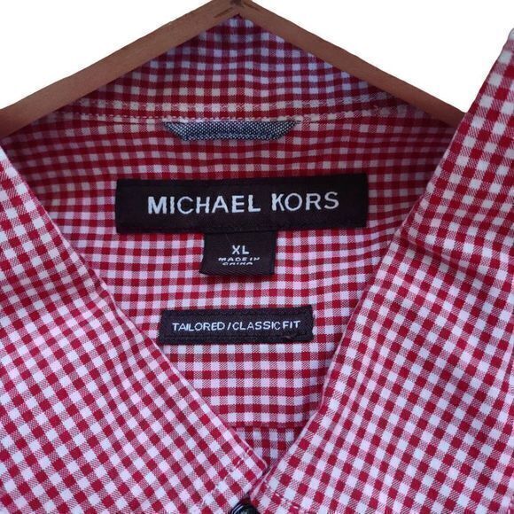 Michael Kors Red Gingham Tailored/Classic Fit Long Sleeve Button Down Size XL - Picture 5 of 9